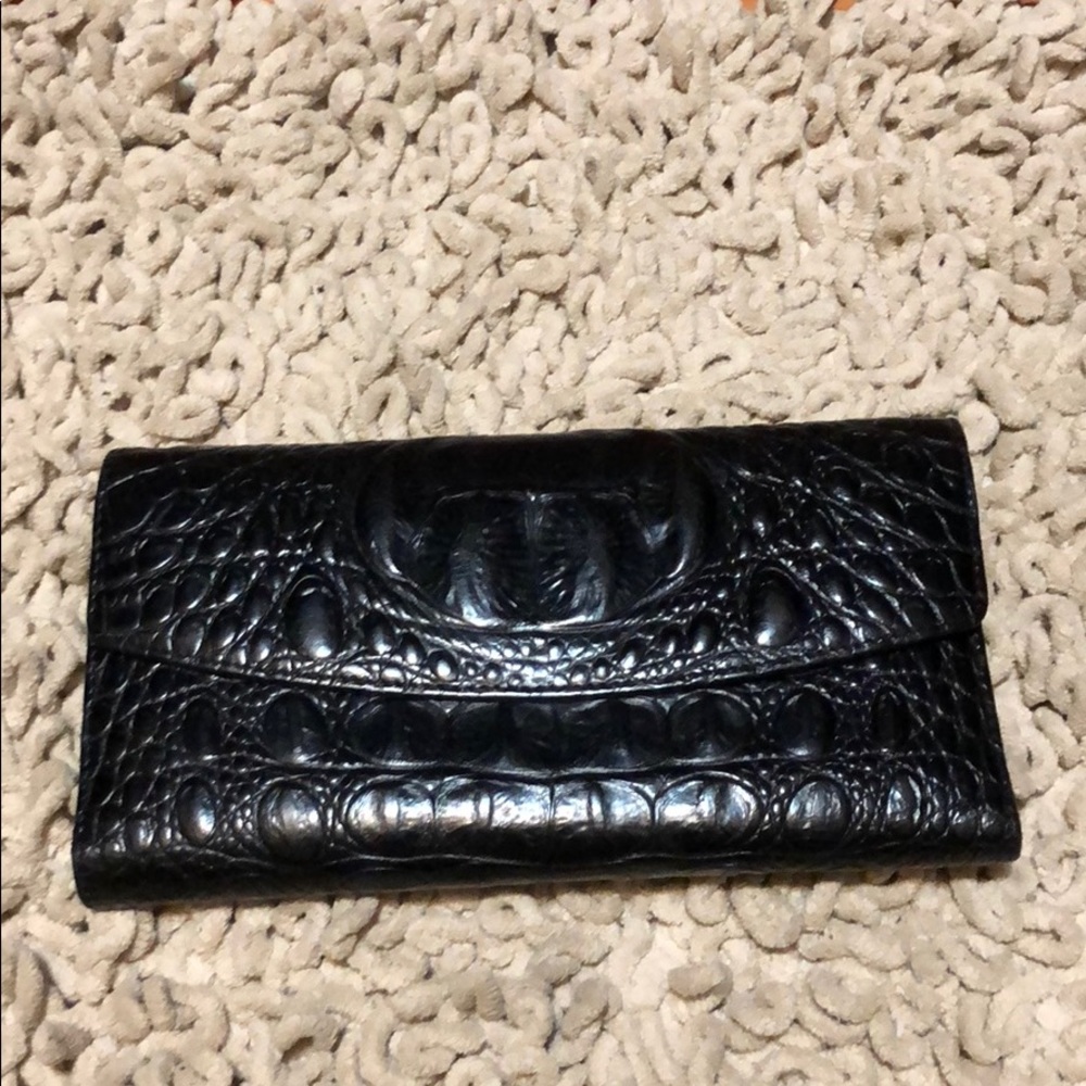 Brahmin black leather checkbook wallet